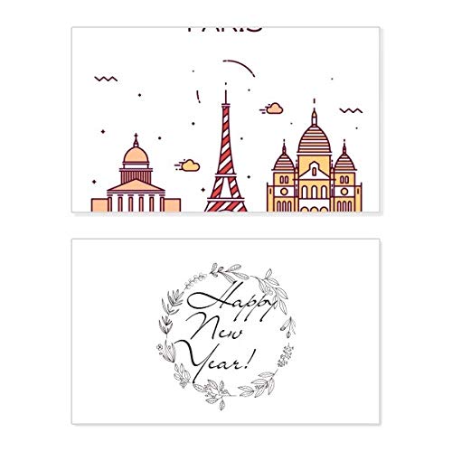 Tarjeta de felicitación de Año Nuevo temática París francés con frases decorativas