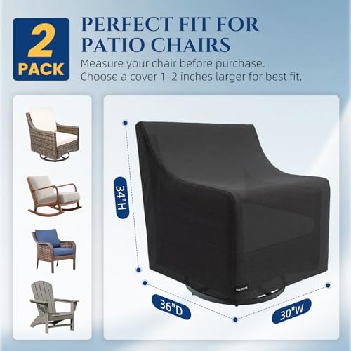 Varmoza Patio Chair Cover 2 Pack, Outdoor Furniture Covers Waterproof Heavy Duty for Swivel & Rocking Chairs, All-Season Oxford Patio Furniture Cover with Vent, Drawstring & Straps (30 x 36 x 34 in) by Varmoza - Image 2