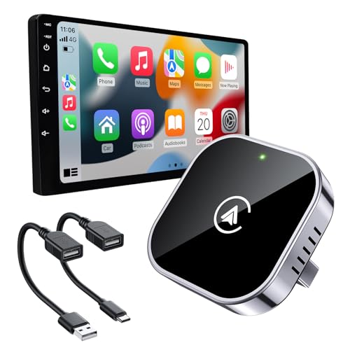 Teeran 2-in-1 Wireless CarPlay & Android Auto Adapter,Convert Wired to Wireless CarPlay Adapter,No Delay and Stable Control Mini Size with Extension Cable USB-C&Type-C,Supports 1000+ Car's Model Use