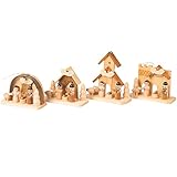 Größe ca.: H: 5 - 8 cm Christbaumschmuck, Weihnachtsbaumanhänger Krippe, Holz natur, handbemalt im Erzgebirgestil, 4 Stück