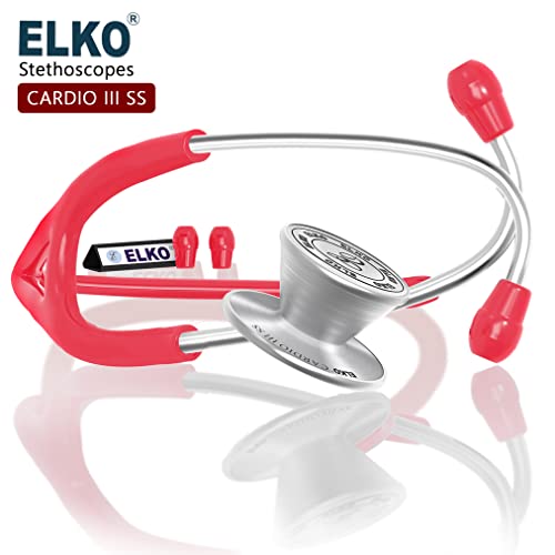 Image of ELKO EL-060 CARDIO III SS Stainless Steel Acoustic Stethoscope | Two-Way PVC Tubing | Double Sided Chestpiece For Adult & Pediatric Patient | Doctors & Medical Students (Pink)