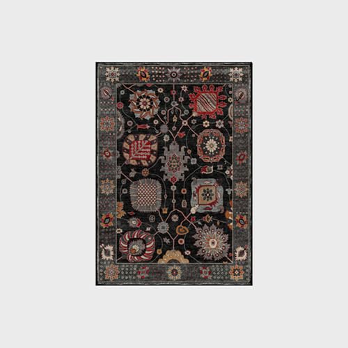 Tapis de salon doux noir rétro rectangulaire de qualité - 4