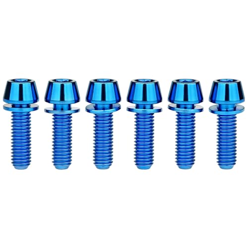 Image of Titanium Ti Allen Hex M5x16 18mm Tapered Head Bolt with Washer Screw for Bicycle Stem Parts Pack of 6 (Blue, M5x16mm)