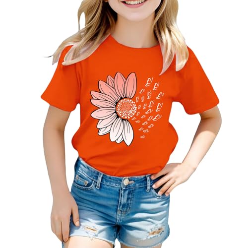 Girls Loose Fit Sunflower Graphic T Shirts Short Sleeve Crewneck Cute Pattern Printed Tops Kids (B-Orange, 8-9 Years)3