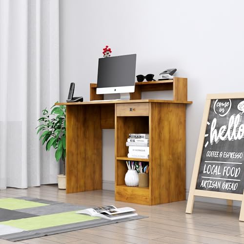 Image of Bniture Wooden Study Table for Home | Engineered Wood Study Table with Book Shelf | Multi Purpose Computer Desk for Study & Writing | Laptop Table for Home with Drawers & Storage Shelf | Giant Wood