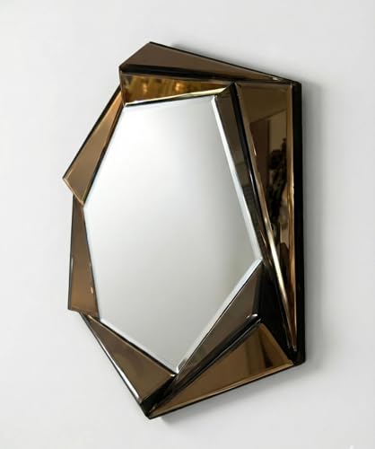 Image of Alfa Design 3D Hexagonal Wall Mounted Bevelled Wall Mirror | 15x13 Inch Glass Wood Backing | Mirror for Farmhouse (Pack of 1)