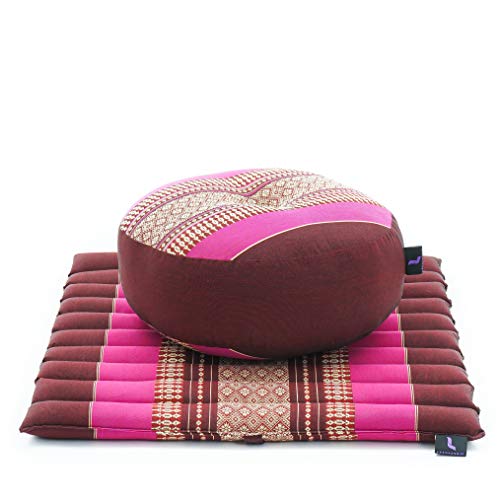 Image of Leewadee Meditation Cushion Set - 1 Small Zafu Yoga Pillow and 1 Small Roll-Up Zabuton Mat Filled with Kapok