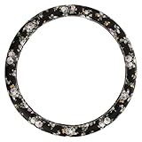 BRIGHTFUFU 風牡丹柄レザー製車用ステアリングホイールカバー 滑り止め耐久性 保護と振動緩衝 四季通用 レディース向け