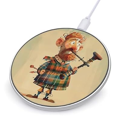 Cartoon Scottish Bagpipe Wireless Charger 10W Portable Fast Wireless Charging Pad Compatible with Phone Slim Charging Station Lightweight Charger Mat Charging Block for Travel Home Office