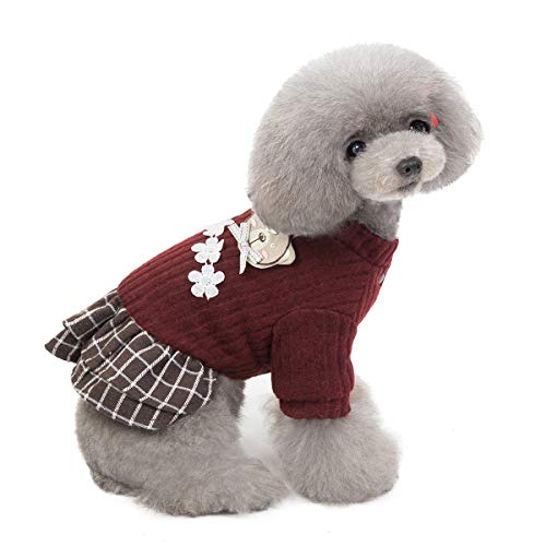 Penivo Winter Hundemantel dicken Haustier Jacke Teddy Hund Rock für kleine Größe Mädchen warm Hund Bichon Pullover Haustier Kleid für kaltes Wetter (XL, Burgundisch) Cover