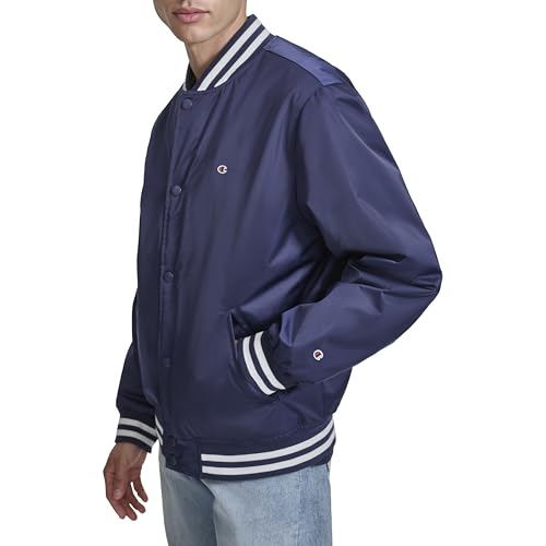 Image of Champion Men's Logo Striped-trim Varsity Jacket