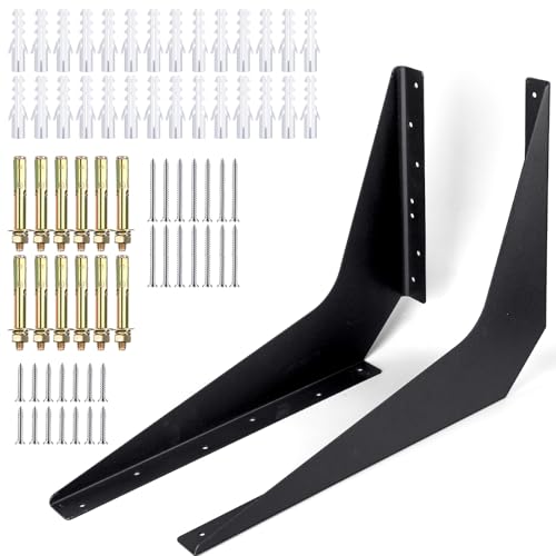 Image of Blulu One Pair Heavy Duty Commercial Bracket, Countertop Support Bracket, Steel Mounting Reversible Holder Workstation Industrial Support Holder for Shelves Desks(15" x 21",Black)