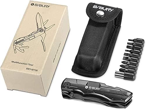 BIBURY 5 in 1 Multitools, Foldable Pliers Multitool Stainless Steel Multi Tool, Multi-Purpose Pliers with Nylon Pouch Ideal Pocket Tool for Camping, DIY Activities, Fishing - Gift for Men