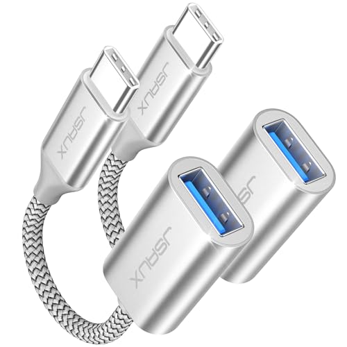 JSAUX USB C to USB 3.0 Adapter [2 Pack], USB C Male to USB Female OTG Cable Adapter Compatible with MacBook Pro/Air, iPhone 17 Pro Max/iPhone Air/16e/16/15 Series, Samsung Galaxy S25/S24/S23-Silver