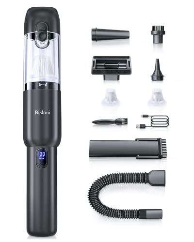 Car Vacuum 4-in-1 Small Handheld Vacuum w/ 25000Pa Suction, Cordless Hand Held Vacuum Rechargeable w/ Power Display, Portable Cordless Mini Car Vacuum with Led Light for Car Home Office Desk Keyboard