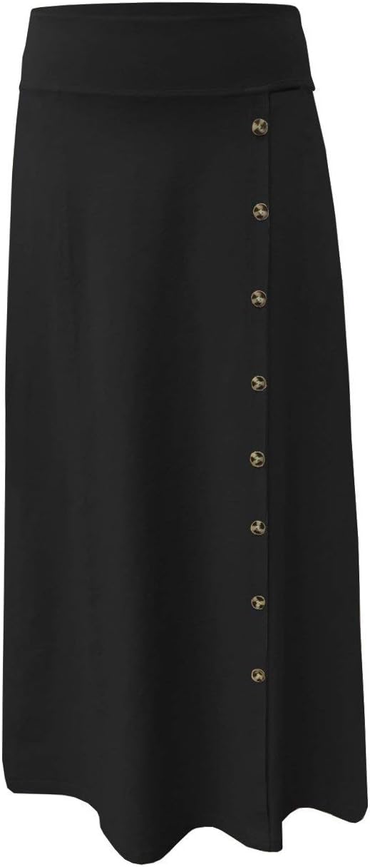 Baby'O Women's Stretch Cotton Knit Faux Button Front Maxi A-Line Skirt - Image 2