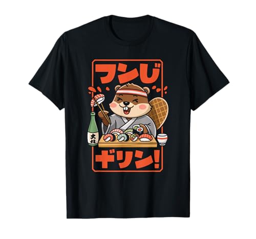 Beaver Giapponese Mangiare Sushi Chef Kawaii Ramen Anime Maglietta