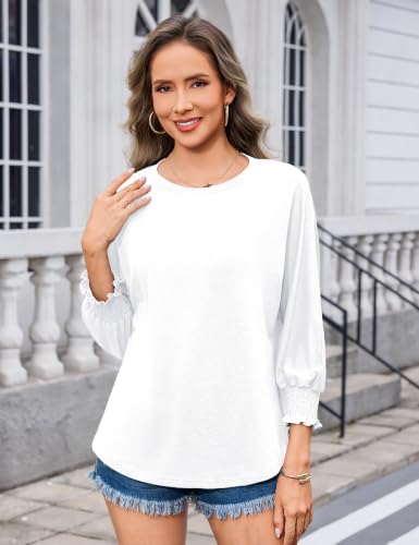 Totatuit Womens Crew Neck 3/4 Sleeve Shirt Soft Casual Tops Fashion White L — view 5