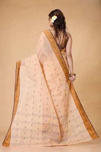 Image of Women's Traditional Bengal Tant Pure Cotton Design Border & Butta Tant Saree Without Blouse Piece