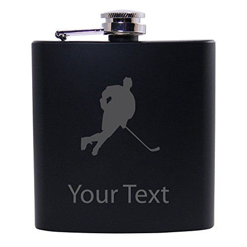 Personalized Custom Hockey Player Black Stainless Steel Hip Customizable Flask