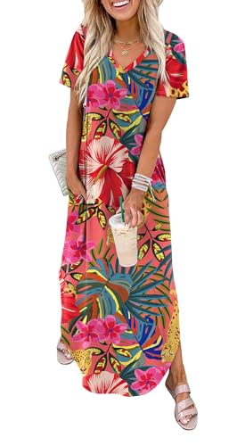 Image of WIHOLL Women's Summer Short Sleeve Dresses Maxi Dress Vacation Beach Sundresses 2026 with Pockets