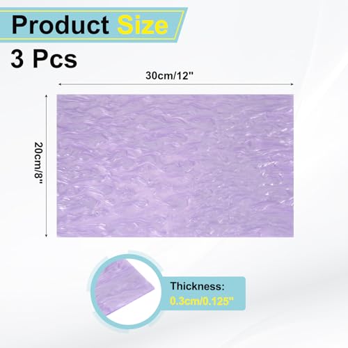 Image of MECCANIXITY 3 Pcs Glitter Pearl Acrylic Sheet,12 inch x 8 inch x 1 /8 inch Pearlescent Cast Pmma Plastic Sheets Extruded Translucent Blanks for DIY Art Crafting Laser Cutting & Engraving,Purple