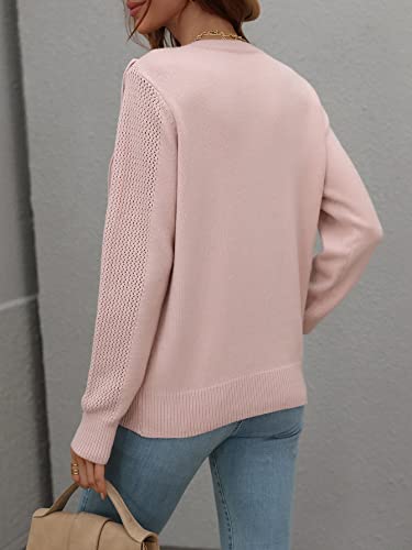 Image of Women's Casual Crewneck Fringe Tassels Crochet Long Sleeve Knitted Fall Sweater Pullover Tops