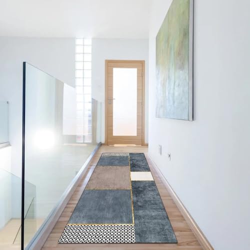 Alfombra moderna para pasillo azul y gris, lavable y de 70 x 300 cm 6
