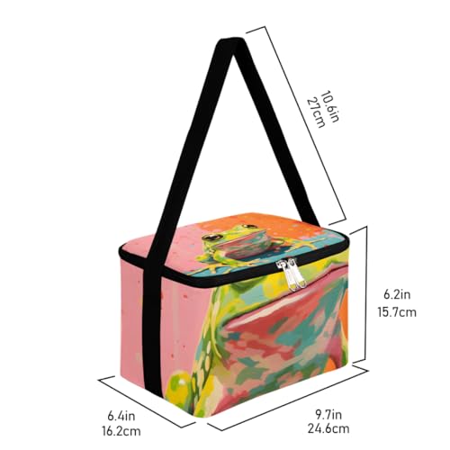 Lunch Bags for Women Men 9 Cans,Watercolor Frog Hot & Cold Food Delivery Bag Insulated Grocery Bag Insulated Lunch Box Green Frog Cooler Bag for Office Work Picnic Beach