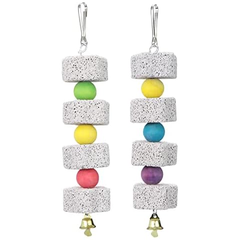 Litewoo Parrot Bird Chew Toys 2-Pcs, Bird Beak Grinding Lava Block with Bell Toy for Conure, Budgie, Parakeet, Cockatoo, Cockatiel, Finch Cover