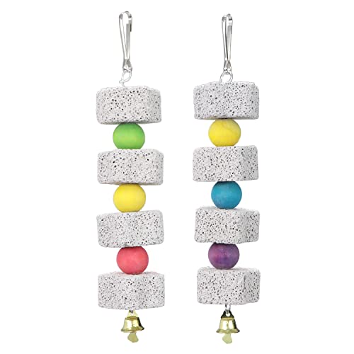 Litewoo Parrot Bird Chew Toys 2-Pcs, Bird Beak Grinding Lava Block with Bell Toy for Conure, Budgie, Parakeet, Cockatoo, Cockatiel, Finch