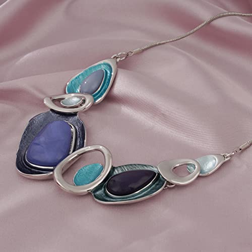 Blue Statement Necklace Earrings Set - Vintage Chunky Jewelry Set For Women Girls Elegant Wedding Bridal Aesthetic Resin Geometric Bib Choker Collar Necklace Fashion Costume Jewelry Party Prom #TOP3