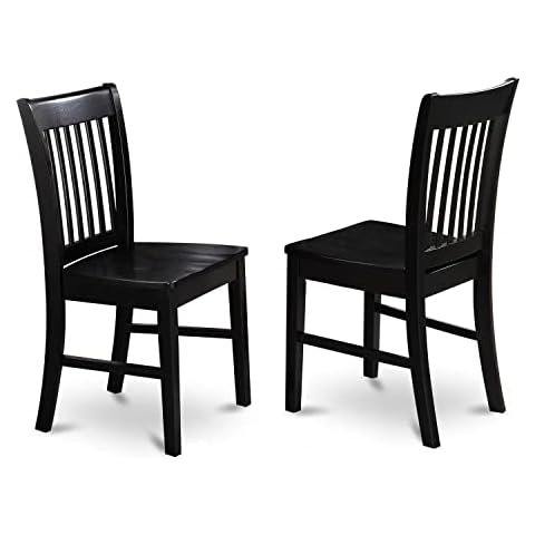 East West Furniture NFC-BLK-W Norfolk Dining Chairs - Slat Back Wood Seat Kitchen Chairs, Set of 2, Black Cover