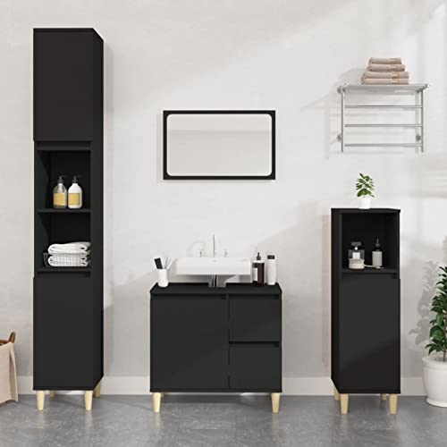 IKAYAA Mueble Columna de Baño Armario Alto de Baño Armario Estrecho Columna de Baño Armario Baño con 2 Estantes y 2 Compartimentos 30x30x190 cm,Negro