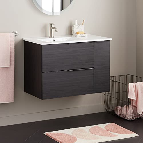 Signature Hardware 480823 Varina 32" Wall Mounted Single Vanity Set With Oak Cabinet, Ceramic Vanity Top, And Rectangular Integrated Ceramic Sink - Single Faucet Hole #TOP15