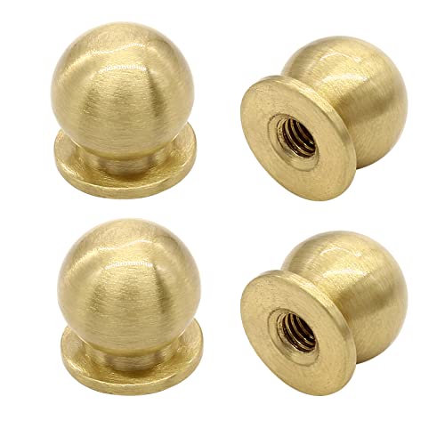 Kyuionty 4 Pcs 1/2 Inch (12mm) Diameter Round Solid Brass Cabinet Knobs Small Mini Brass Drawer Pulls Knobs for Kitchen Dresser Jewelry Box (Gold)
