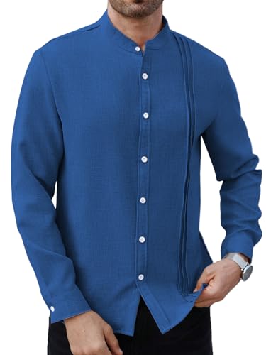 Image of TAGDO Men's Mandarin Collar with Button-Down Shirts | Full Sleeve Linen Casual Shirt for Man | Stylish Summer - Regular Fit Office, Party (2047)