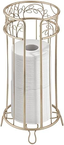 mDesign Decorative Free Standing Toilet Paper Holder Stand with Storage for 3 Rolls of Toilet Tissue - for Bathroom/Powder Room - Holds Mega Rolls - Durable Metal Wire Design - Pearl Champagne