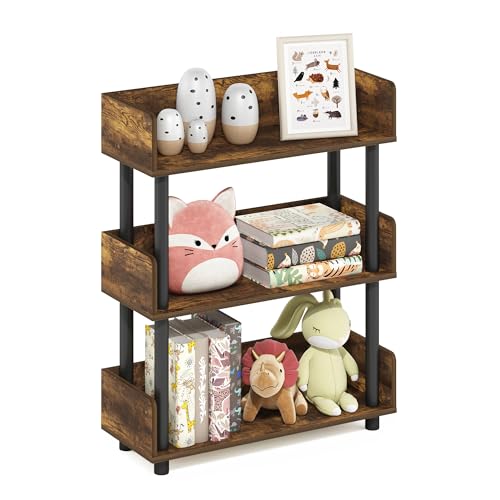 Image of Furinno TURN-N-TUBE Display Shelf, 3-Tier Storage Shelves with Side Panels, Open Shelves Book Shelf with Rounded Corner Top Edges, for Organization and Storage, Living Room, Home Office, Amber Pine