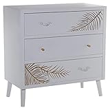 Bianco e oro DRW Cassettiera con 3 cassetti in Legno MDF con goffratura Foglio Bianco e Oro 80x40x80cm, estandar