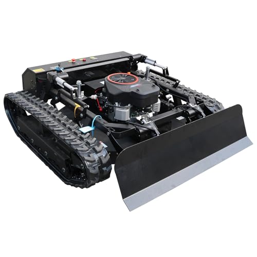 Remote Control Lawn Mower, 25HP Oil-Electric Hybrid Crawler Track Mower,100m Range, 35" Cutting Width, Adjustable Height RC Robotic Lawn Mower for Slope Climbing with Snowplow (gey)