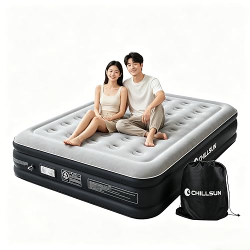 CHILLSUN エアーベッド エアマット ダブルサイズ エアベッド 電動ポンプ内蔵 フロック表面加工 耐久 安定 エアーマット 長さ203×幅152×厚さ40cm 耐荷重350kg 空気ベッド 人気 快適な寝心地 折り畳み 収納バッグ付き キャンプ 家庭用 来客 防災用