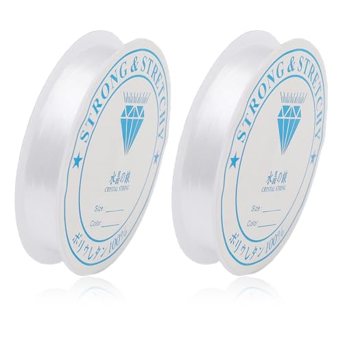 HABNI 180M Fil Bracelet Perle, 100M * 0.2mm + 80M * 0.25mm Fil en Nylon InvisibleTransparent, Fil à Coudre Transparent, pour la Fabrication de Bijoux DIY, Collier, Bracelet, Artisanat