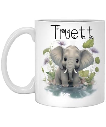 Baby Elephant Personalized Coffee Mug, Custom Watercolor Mug with Name,