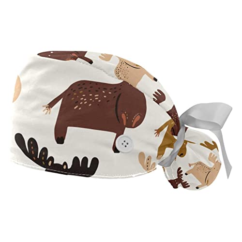 Chapeaux bouffants JDEZ 2PCS avec motif d'élans et casquettes ajustables