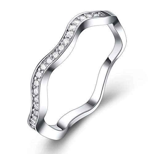 WYS 925 Sterling Silver Wavy Ring Band Cubic Zirconia Stackable Rings CZ Simulated Diamond Eternity Bands Engagement Wedding Bands for Women Size 6-8 (8)
