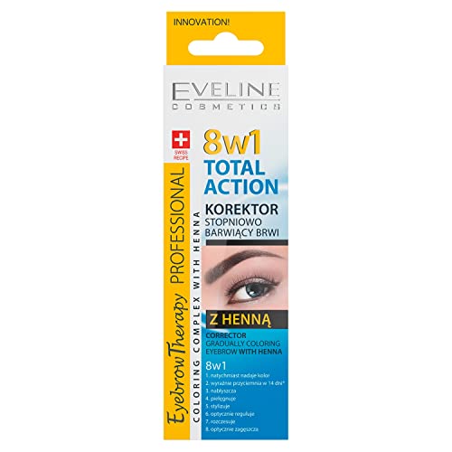 Eveline Cosmetics Eyebrow Corrector de cejas Henna 8 en 1, 10 ml, gel para cejas