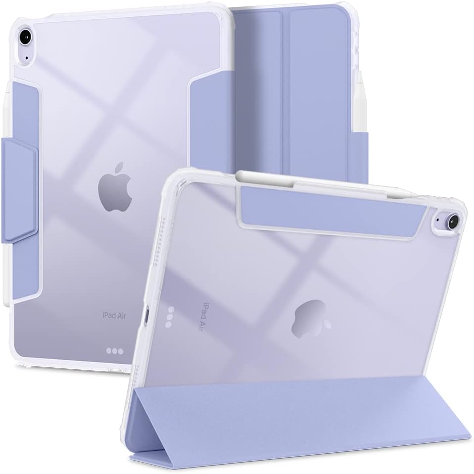 Spigen for iPad Air 11 Inch Case M3/M2 (2025-2024), 10.9 Inch 5th/4th Generation Case (2022/2020), Ultra Hybrid Pro Tri-Fold Cover Transparent Back and with Pencil Holder, Lavender