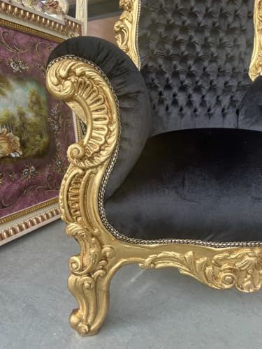 CasAmin Home & Living Riesiger Sessel mit Goldener Krone Königsthron Getufteter Schwarzer Samtthron im Barockstil mit Goldfinish für Kommerzielles Dekor als Party- und Eventdekor – Bild 8