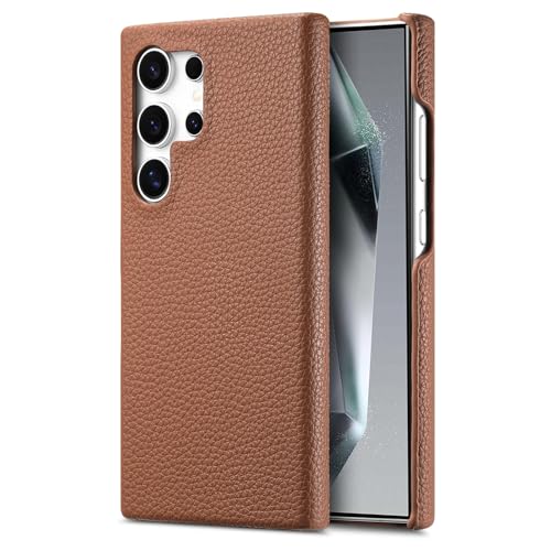 Coque Samsung S26 Plus cuir orange pour éviter les rayures avec doublure en fibre et anti-chute
